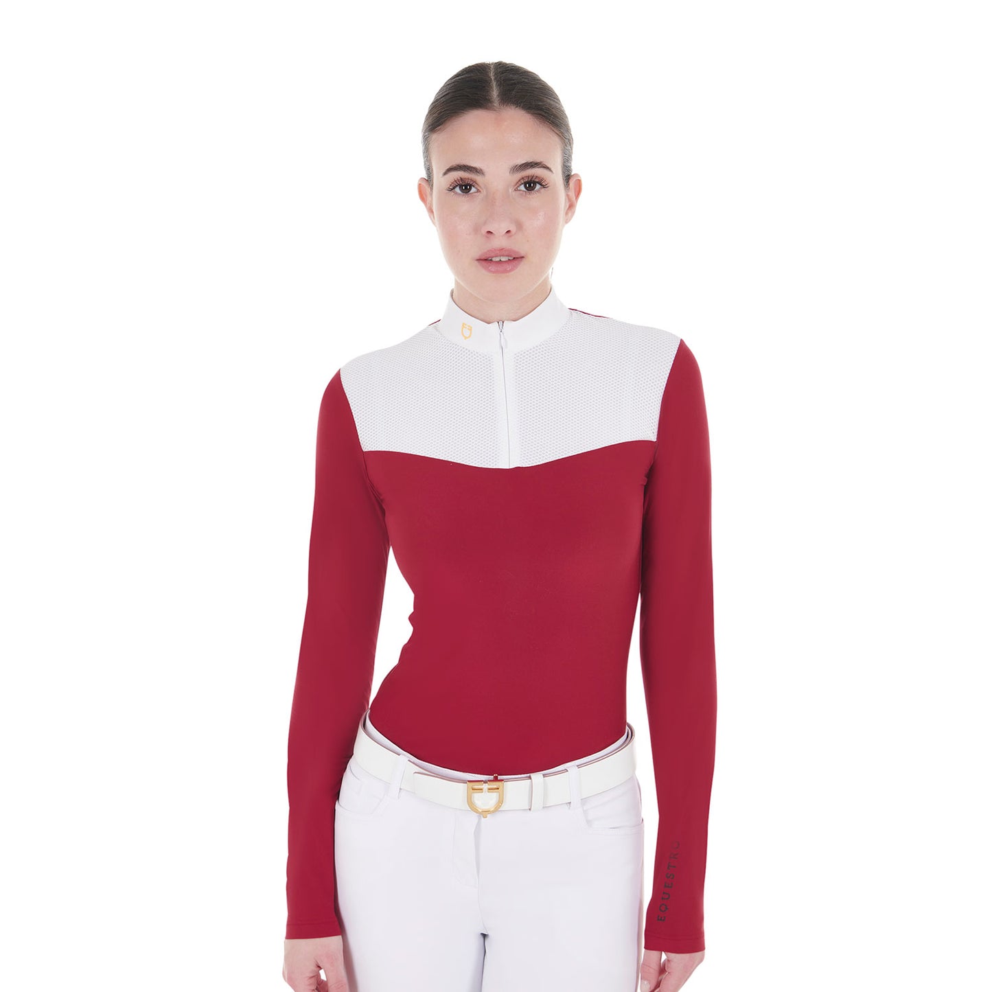 Polo de compétition femme en tissu technique, scooter - Equestro FW24