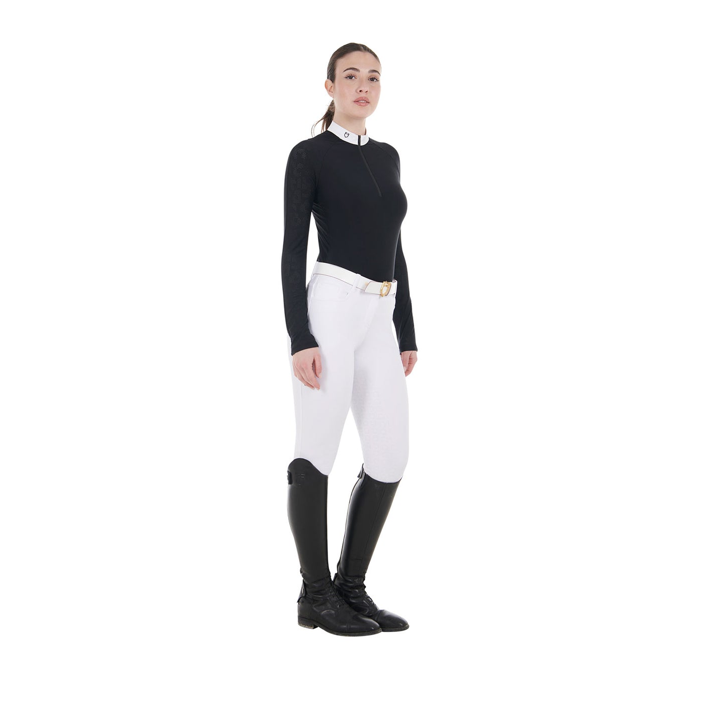 Polo de concours femme coupe slim, black - Equestro FW24