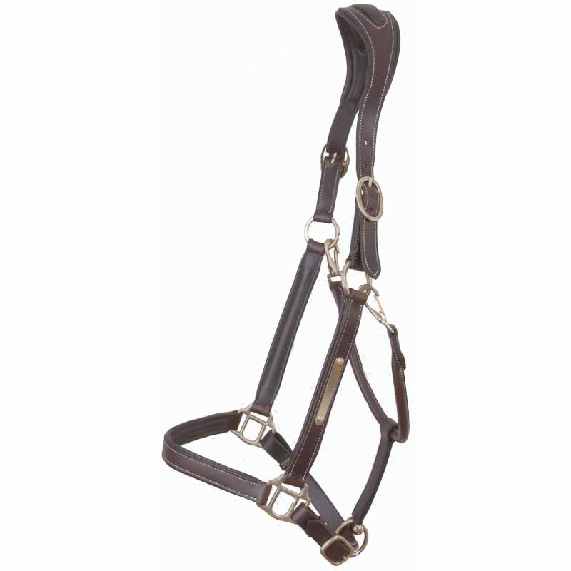 Leather halter with anatomic headpiece, Tobacco - TDET